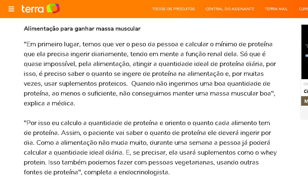 texto de matéria sobre fitness no porta terra