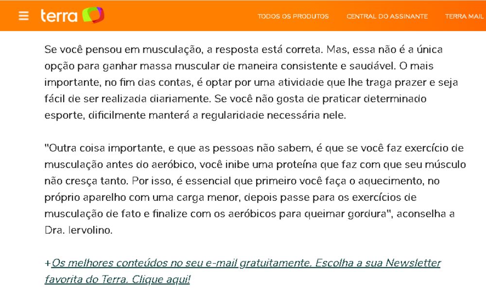 texto sobre fitness no portal terra